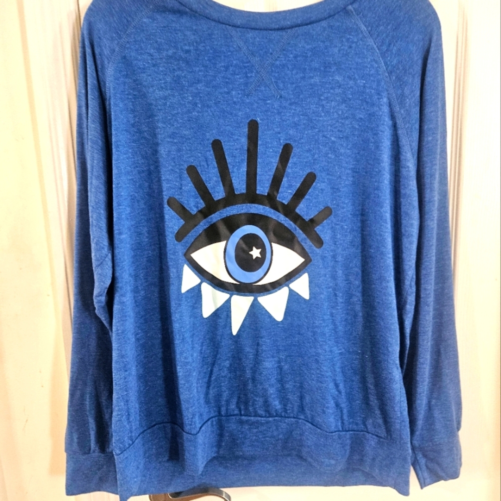 Graphic Blue Sweatshirt with Eye Design